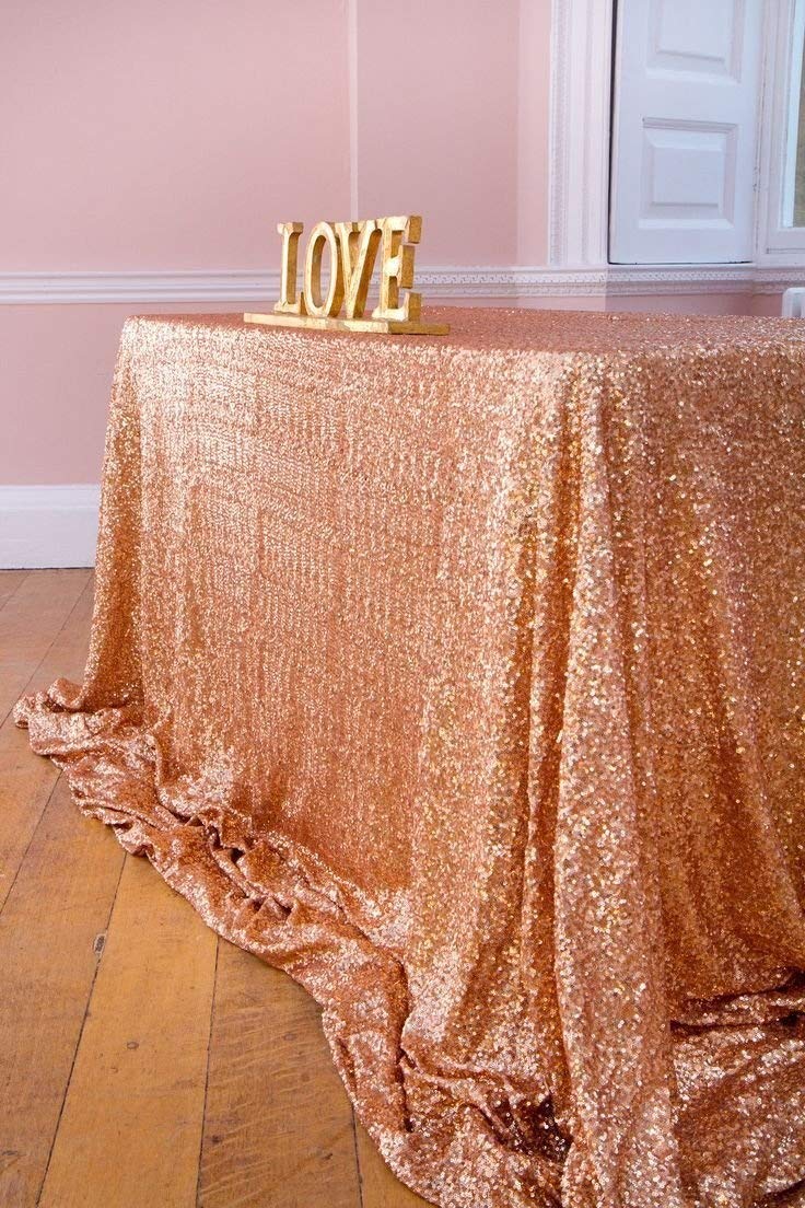 QueenDream Rose Gold Table Cloth 60x102 Inches Sequin Tablecloth for Parties Sparkle Fabric Table Cloth for Sweet 16 Birthday Party Decorations - Image 4